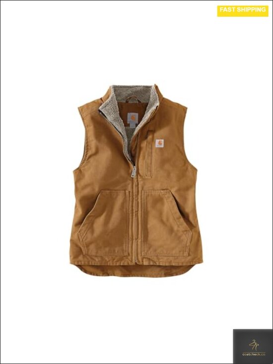 Jackets & Blazers - Sherpa Lined Washed Duck Mock Neck Vest Quilted